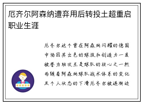 厄齐尔阿森纳遭弃用后转投土超重启职业生涯